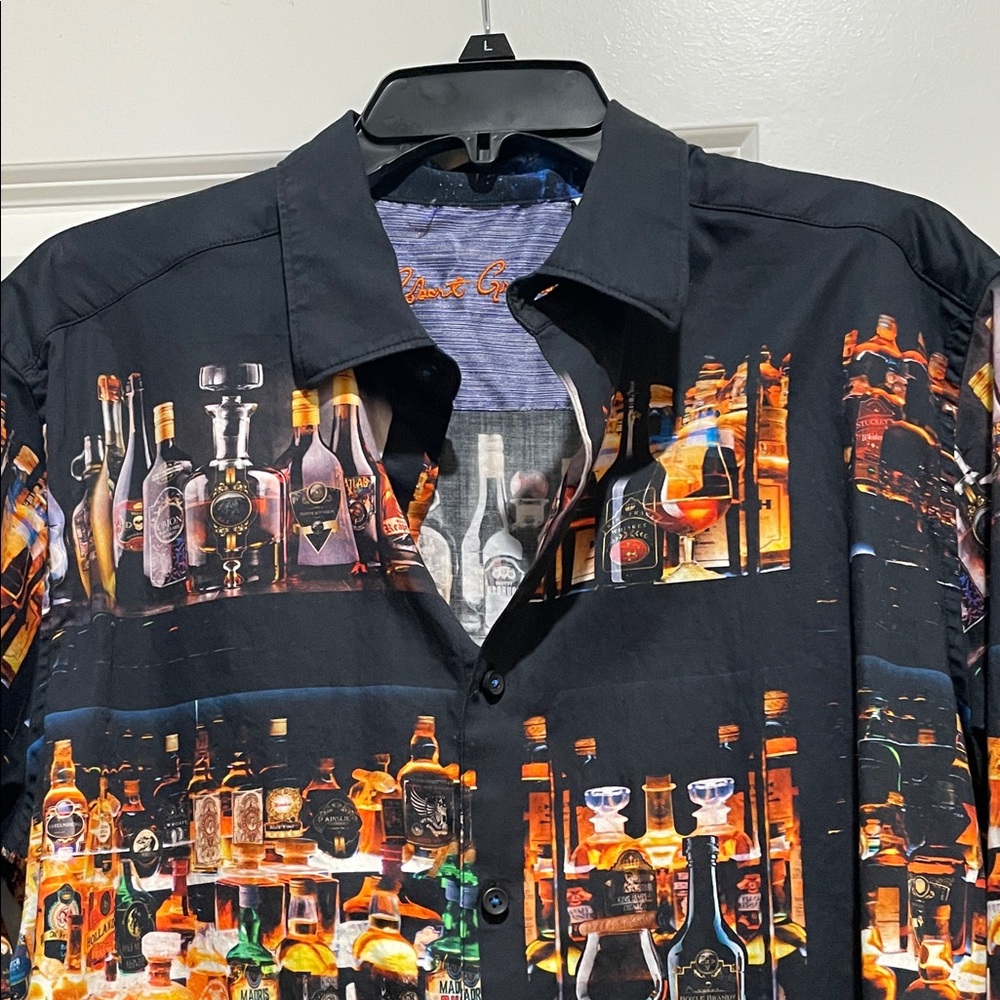 Robert Graham Black Men's Dress Shirt with Allover Liquor Bottle Print